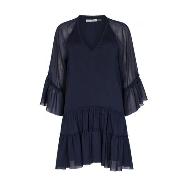 Alice + Olivia Zoey Ruffled Sapphire Tunic Dress in Navy Blue Size L - Picture 16 of 16